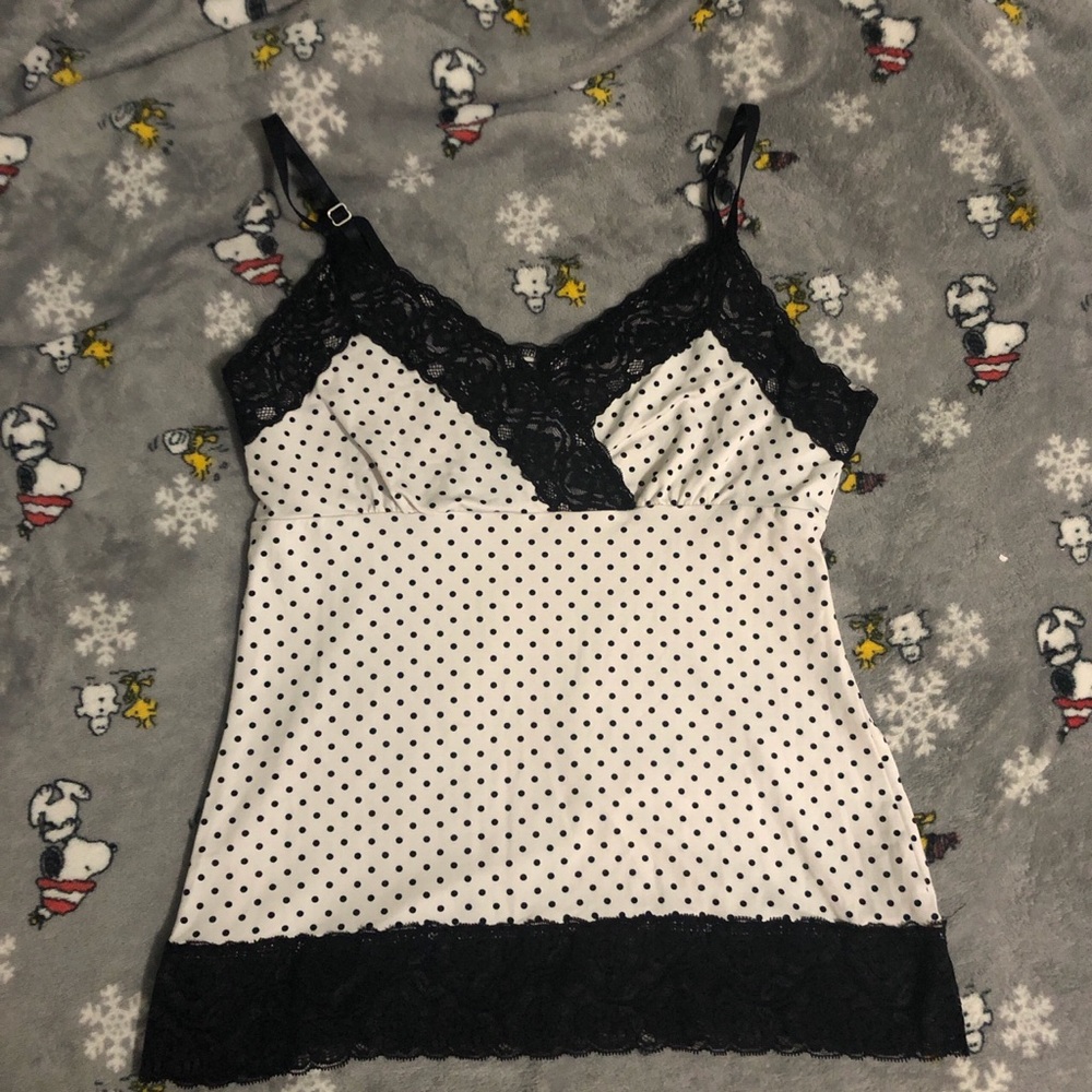 Black and white polka dot camisole